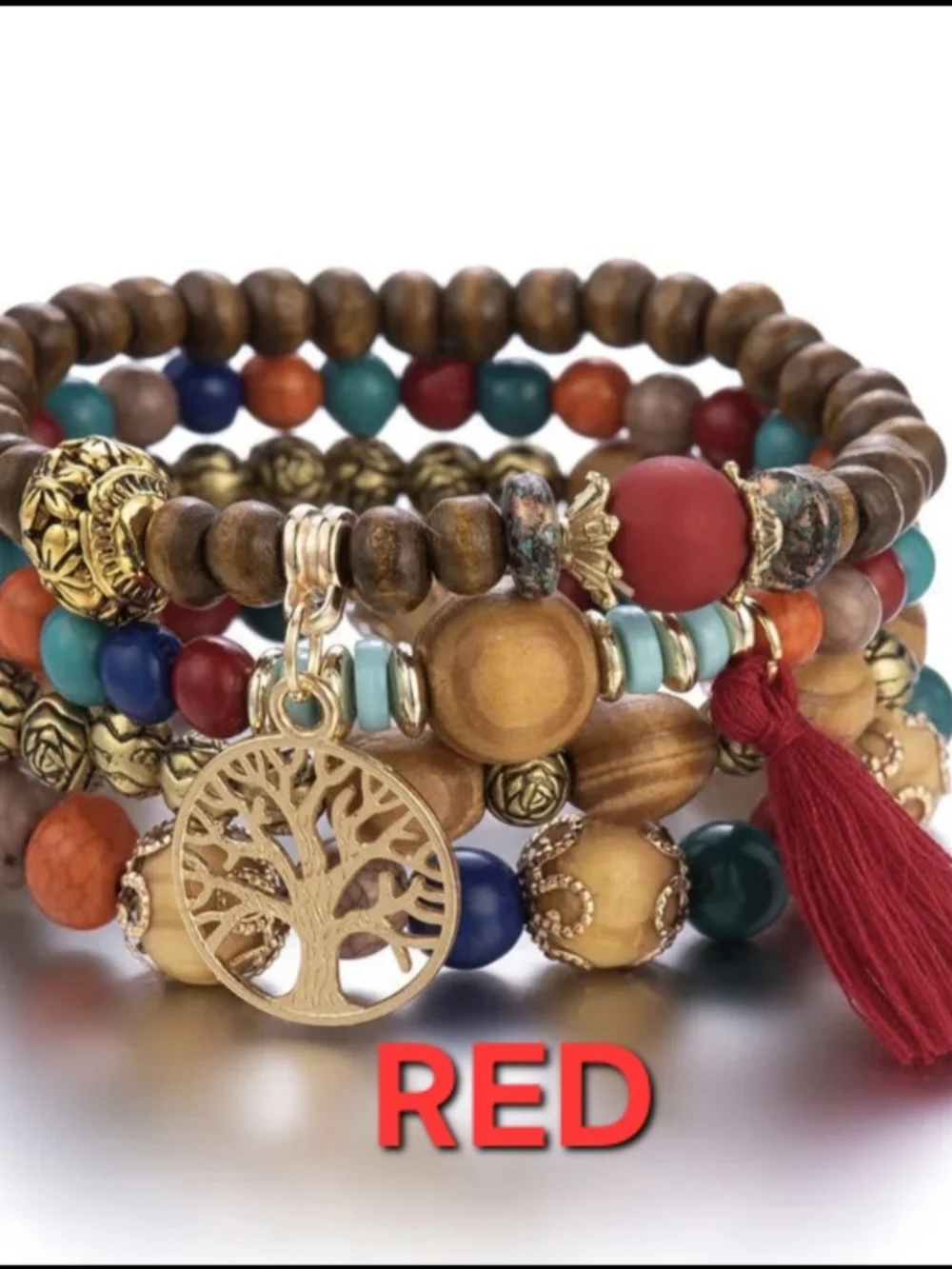 Tree Of Life Beaded Layered Bracelet Set - Picture 8 of 13